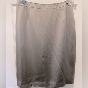Talbots silver satiny pencil skirt back zip and slit. Luxurious dressy 14P 
C